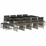 13 Piece Garden Dining Set with Cushions Grey Poly Rattan 3210980