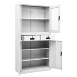 Office Cabinet White 90x40x180 cm Steel and Tempered Glass 336421
