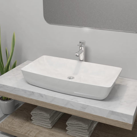 Bathroom Basin with Mixer Tap Ceramic Rectangular White 275493