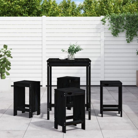 5 Piece Garden Bar Set Black Solid Wood Pine 3157743