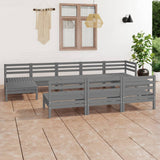 10 Piece Garden Lounge Set Grey Solid Wood Pine 3083366