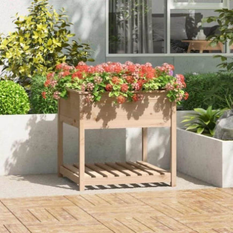 ZNTS Planter with Shelf 82.5x82.5x81 cm Solid Wood Pine 823794