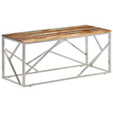 Coffee Table Silver Stainless Steel and Solid Reclaimed Wood 349944