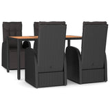 5 Piece Garden Dining Set Black Poly Rattan&Solid Wood Acacia 3157644