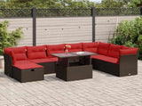 9 Piece Garden Sofa Set with Cushions Brown Poly Rattan Acacia 3327804