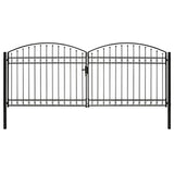 Fence Gate Double Door with Arched Top Steel 400x175 cm Black 143095