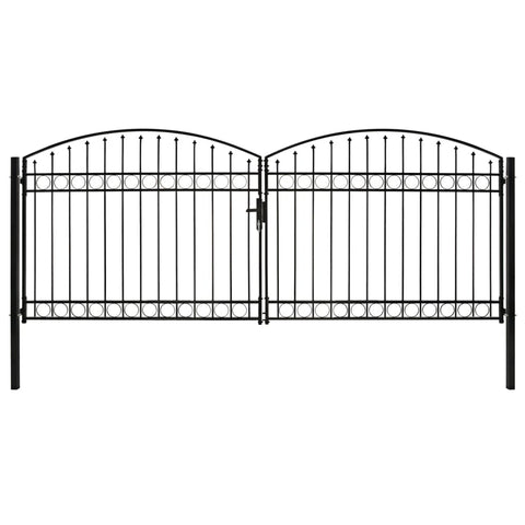 Fence Gate Double Door with Arched Top Steel 400x175 cm Black 143095