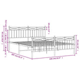 Metal Bed Frame without Mattress with Footboard White 150x200cm 373760