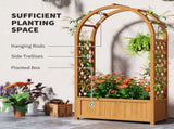 Wooden Raised Garden Bed with Trellis, Liner, Drainage Holes, for Vine Climbing Plants, Flowers, 83 T3398P320202