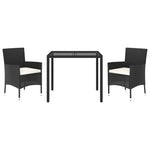 ZNTS 3 Piece Garden Dining Set with Cushions Black Poly Rattan 3187450