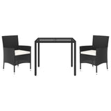 ZNTS 3 Piece Garden Dining Set with Cushions Black Poly Rattan 3187450