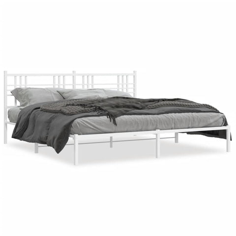ZNTS Metal Bed Frame with Headboard White 180x200 cm Super King 376377