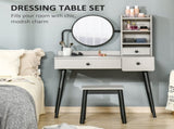 Dressing Table Set with Mirror and Stool, Vanity Makeup Table with 3 Drawers and Open Shelves for T3398P378736