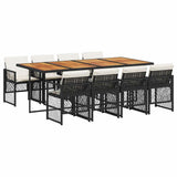 9 Piece Garden Dining Set with Cushions Black Poly Rattan 3210747
