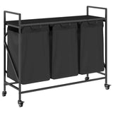 Laundry Basket 3 Compartments with Wheels Black Oak 859090