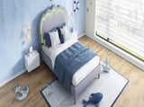 Upholstered Bed, 3ft 90x190cm Single Bed with LED, Bed Frame with Wooden Slats and Adjustable Height N601P288476G
