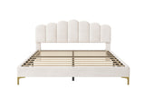 4ft6 Double Premium Velvet Upholstered Bed Frame with Scalloped Channel Tufted Design, Height N652P411467W