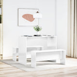 3 Piece Dining Table and Bench set High Gloss White Engineered Wood 855534