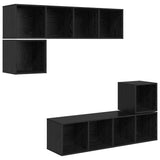 TV Cabinet Set Wall-mounted 4 pcs Black Oak Engineered Wood 3393127