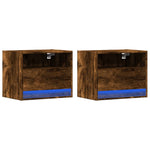 ZNTS Wall-mounted Bedside Cabinets with LED Lights 2 pcs Smoked Oak 852070