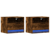 ZNTS Wall-mounted Bedside Cabinets with LED Lights 2 pcs Smoked Oak 852070