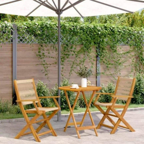 ZNTS 3 Piece Bistro Set Beige Polypropylene and Solid Wood 3281855
