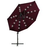 ZNTS Cantilever Garden Parasol with Pole and LED Lights Bordeaux Red 300cm 312334