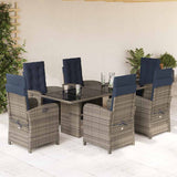 7 Piece Garden Dining Set with Cushions Grey Poly Rattan 3212269