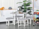 Modern Round Dining Table Set with 4 Upholstered Stools for Dining Room, Kitchen, Grey T3398P378039