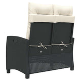 Reclining Garden Bench with Cushions Black Poly Rattan 368225