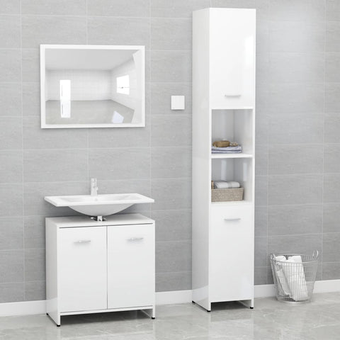 ZNTS 3 Piece Bathroom Furniture Set High Gloss White Engineered Wood 3056922