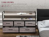 Rustic Chest of Five Fabric Drawers - Grey Wood Effect T3398P330539