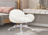 Makeup Vanity Chair, Cute Fluffy Desk Chair with Rolling Wheels for Bedroom Living Room, Cream White T3398P328290