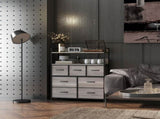 Rustic Chest of Seven Fabric Drawers - Grey Wood Effect T3398P330513