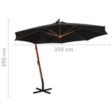 Hanging Garden Parasol with Pole Black 3.5x2.9 m Solid Fir Wood 313772