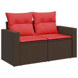 5 Piece Garden Sofa Set with Cushions Brown Poly Rattan Acacia 3326315