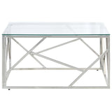 Coffee Table Silver Stainless Steel and Tempered Glass 349945