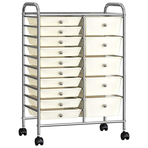 XXL 15-Drawer Mobile Storage Trolley White Plastic 320408