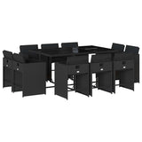 11 Piece Garden Dining Set with Cushions Black Poly Rattan 3211207