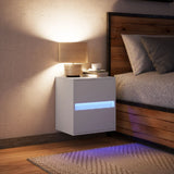 ZNTS Wall-mounted Bedside Cabinet with LED Lights White 3307961