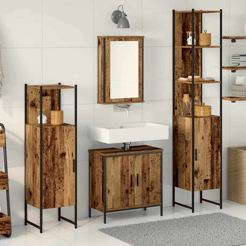 Bathroom Furniture Set with Door 4 pcs Brown 33 x 33 x 185.5 cm 3332597