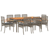 9 Piece Garden Dining Set with Cushions Grey Poly Rattan 3213574