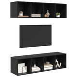 TV Cabinet Set Wall-mounted 3 pcs Black Oak Engineered Wood 3393412