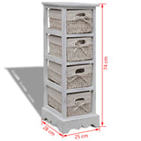 Wooden Storage Rack 4 Weaving Baskets White 240797