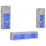 6 Piece TV Wall Units with LED Concrete Grey Engineered Wood 3216618