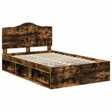 Bed Frame Smoked Oak 135 x 190 cm Solid Pine Wood 3413321