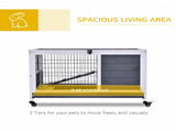 Wooden Guinea Pig Hutch, 2-Floor Bunny Cage w/ Enclosed Run Area, Grey T3398P350042