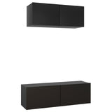 ZNTS 2 Piece TV Cabinet Set Black Engineered Wood 3078807