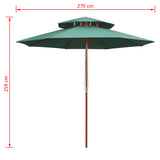 Double Decker Garden Parasol 270x270 cm Wooden Pole Green 42963