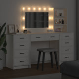 Dressing Table with Mirror Lights 3 pcs White Engineered Wood 3334209